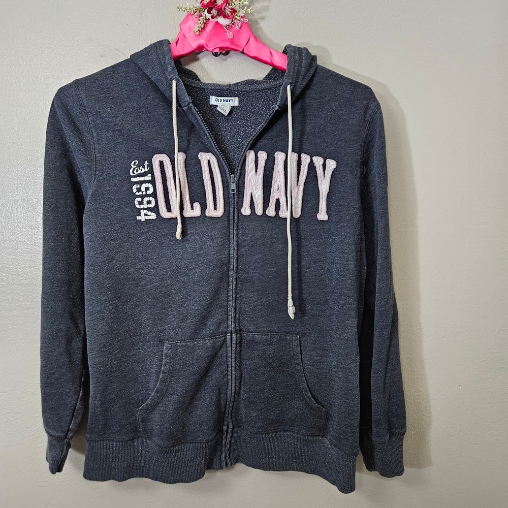 Old Navy ZipUp Hoodie Women L OffBlack Heritage Y2K Casual Athleisure Comfy Fall